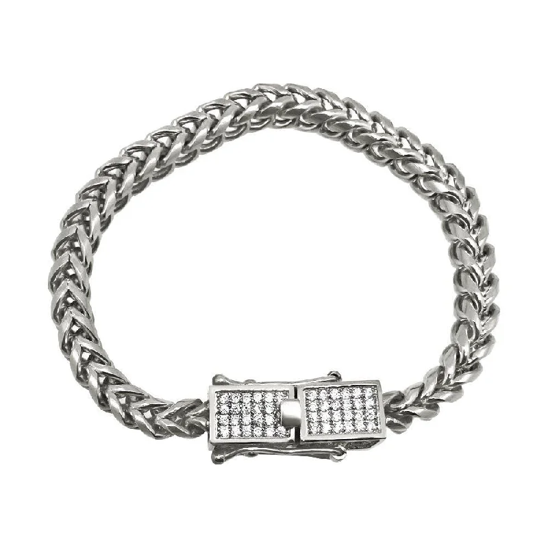 women’s gold charm bracelets-CZ Box Clasp Triple Lock Stainless Steel Franco Bracelet