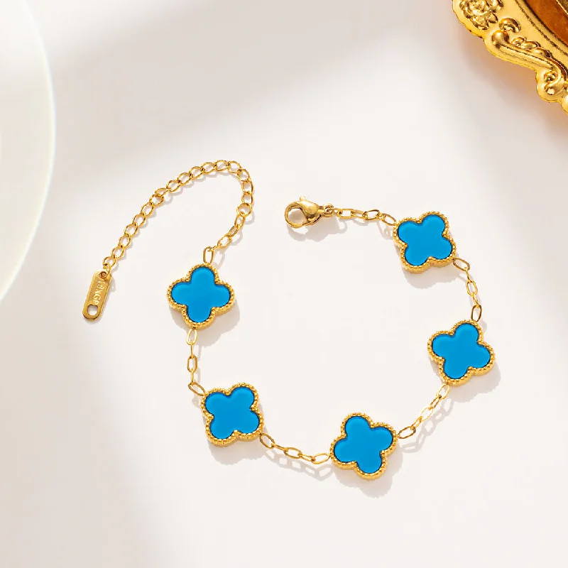 913 Double sided Blue Shell Bracelet Gold