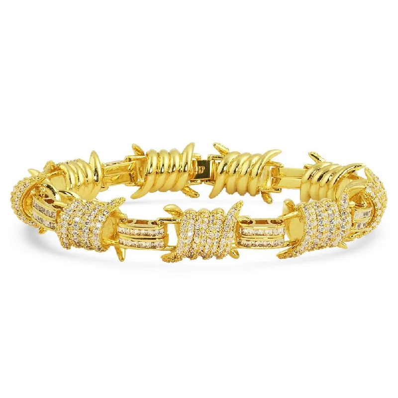 women’s friendship bracelets-Barb Wire Baguette CZ Iced Out Hip Hop Bracelet