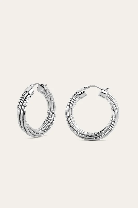 women’s luxury pearl earrings-Baby Corda Silver Hoops