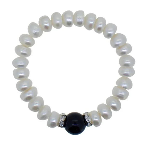 women’s charm bracelets-Freshwater Pearl Bracelet Black Natural Stone