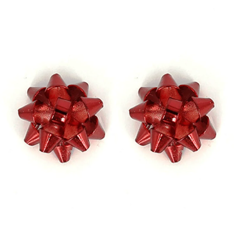 women’s custom earrings-Red Bow Stud Christmas Earrings