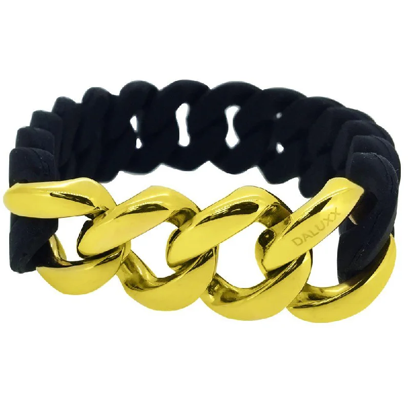 women’s sparkling silver bangles-Gold Cuban Black Rubber Bracelet