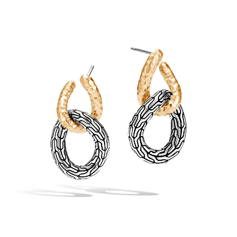 women’s luxury diamond earrings-Classic Chain Hammered Gold and Silver Double Circle Earrings