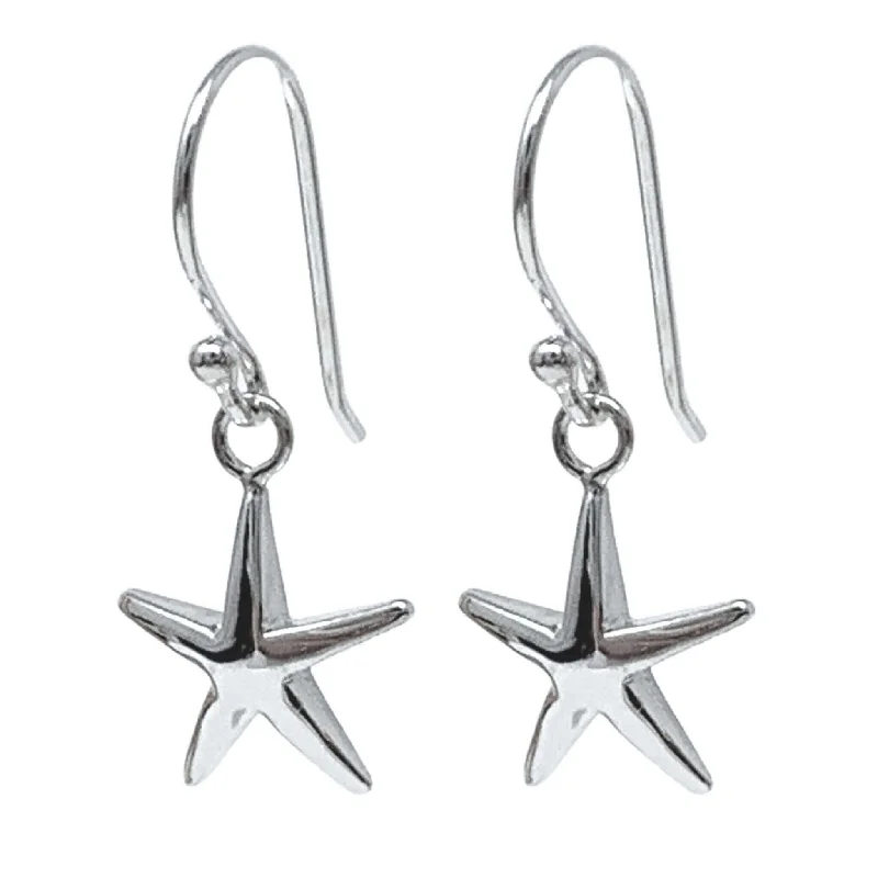 women’s stylish stud earrings-Dangle Starfish Earrings In Sterling Silver