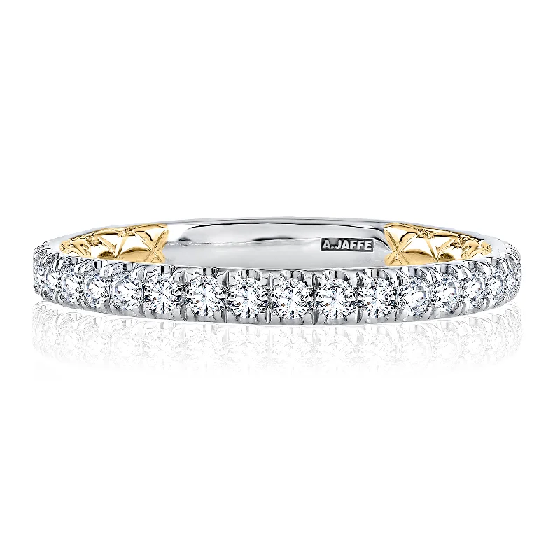 women’s vintage-inspired diamond engagement rings-A.Jaffe Classic Two Tone Diamond Quilted Wedding Band MRCRD2345Q/57