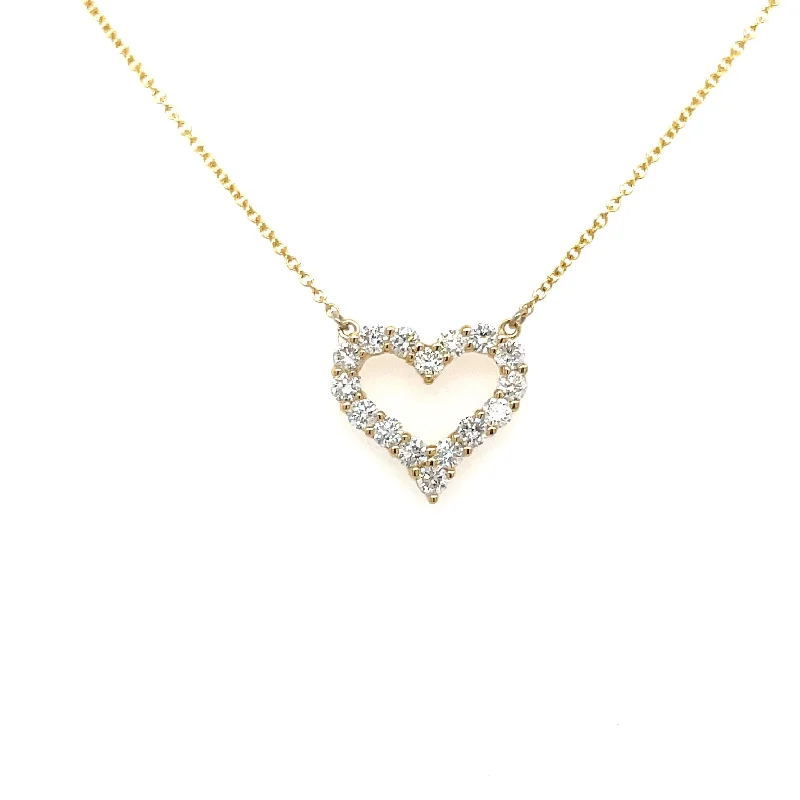 women’s sparkling necklaces-14K Yellow Gold Open Heart Diamond Pendant Necklace - 0.81ct, G, SI1