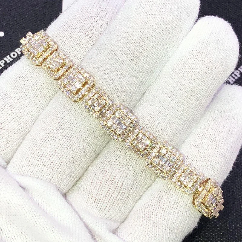 women’s wedding bangles-Baguette Cluster Diamond Iced Out Bracelet 6.95 Carats 10K Yellow Gold