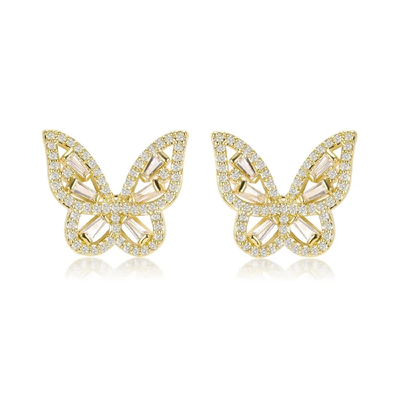 women’s pearl stud earrings-Mariposa Butterfly Gold Stud Earrings | 2ct