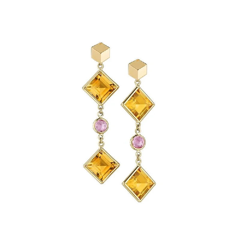 women’s personalized diamond earrings-Citrine and Pink Sapphire Florentine Earrings