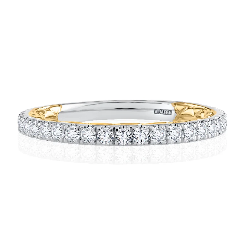 women’s diamond engagement rings under $1000-A.Jaffe Iconic Quilt Charming Two Tone Diamond Wedding Band MRCOV2333Q/49