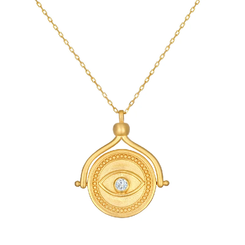 women’s butterfly pendant necklaces-In Safekeeping Gold Hamsa & Eye Spinning Necklace