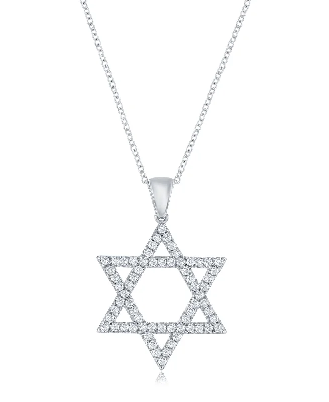 women’s sophisticated necklaces-14K White Gold Star of David Diamond Pendant Necklace - 1/2ct