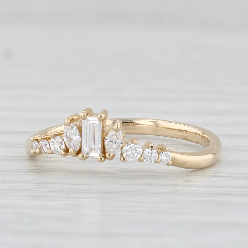 women’s affordable diamond engagement rings-New 0.28ctw Diamond Contoured Ring 14k Yellow Gold Guard Wedding Band Stackable