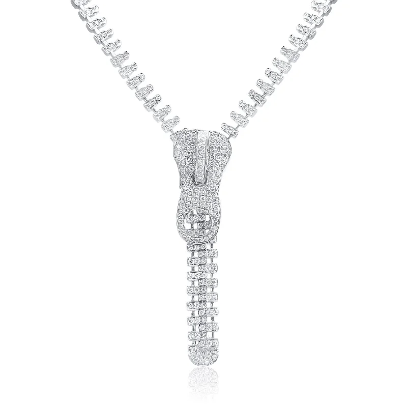 women’s cross necklaces-7.42 Carat Natural Diamond  Zipper Tennis Necklace in 18K White Gold