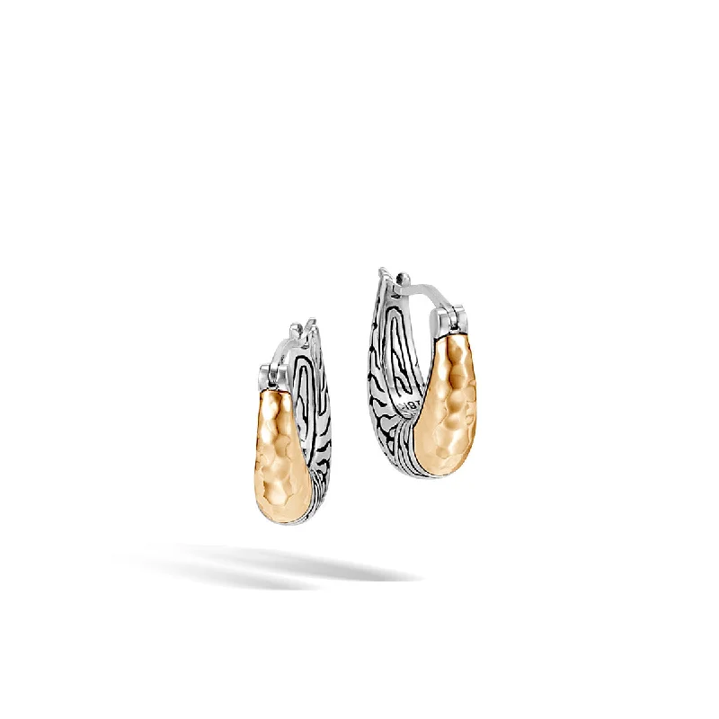 women’s chain earrings-Classic Chain Arch Hammered 18K Gold and Silver Small Hoop Earrings