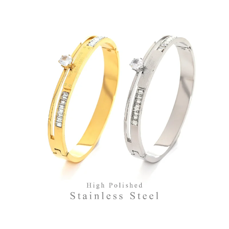 women’s pearl and gold bracelets-Star Titanium Steel 18K Gold Plated Bangles