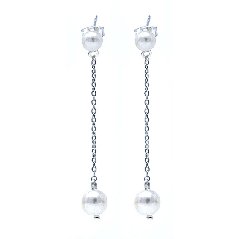 women’s romantic earrings-Drop Freshwater Pearl Stud Earrings Sterling Silver