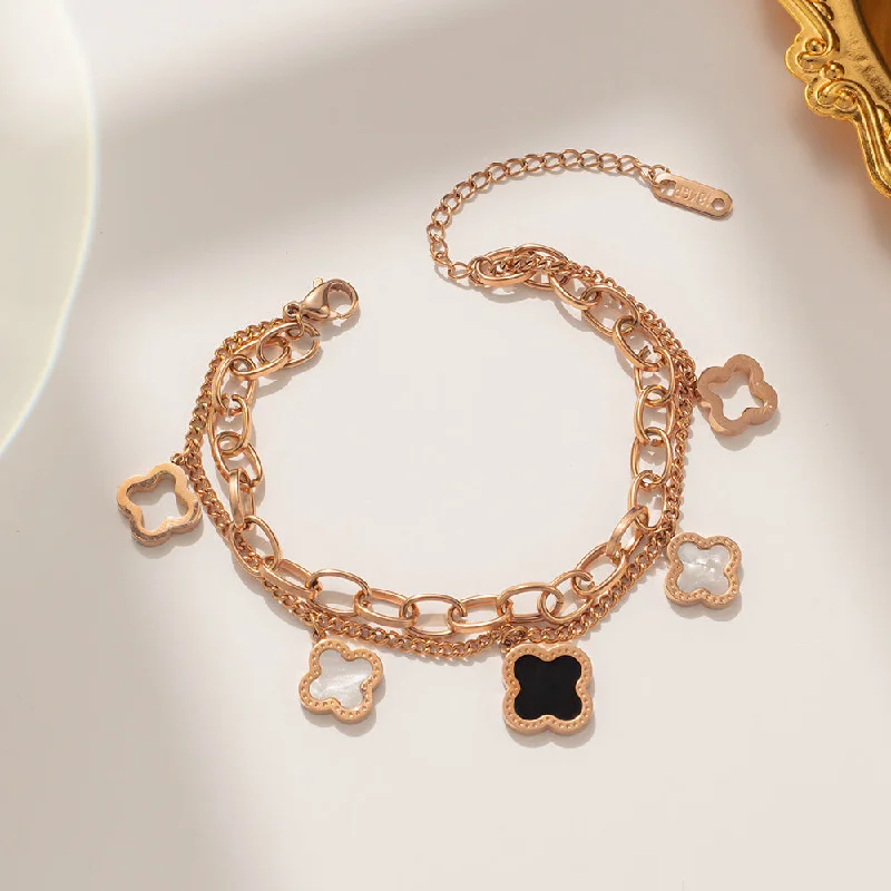 972 Double layered Clover Bracelet Rose Gold