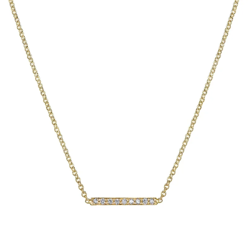 women’s silver choker necklaces-Pave Mini Straight Bar Necklace