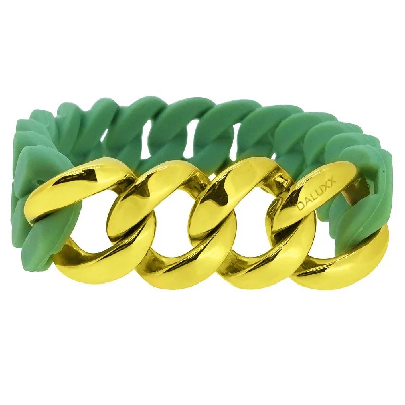 women’s colorful cuff bangles-Gold Cuban Green Rubber Bracelet