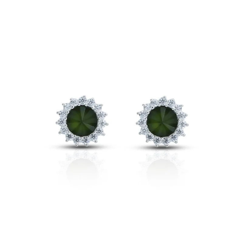 women’s diamond earrings-Green Stone Stud Silver Earrings