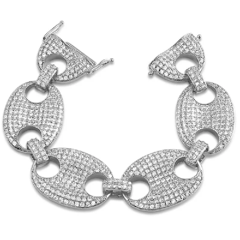 women’s contemporary bangles-24MM Rhodium Marine Link CZ Bling Bling Bracelet