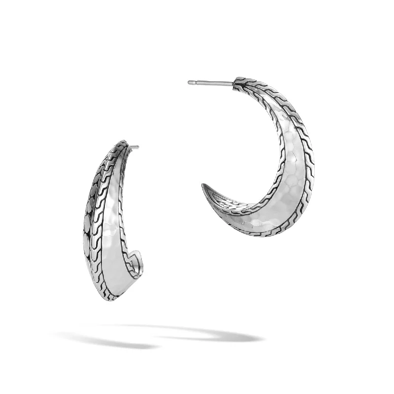 women’s diamond earrings-Dot Hammered Silver Small J Hoop Earrings