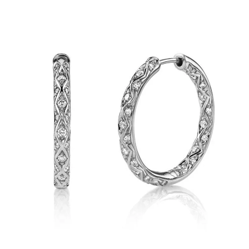 women’s chunky earrings-Criss Cross Artisan Pave Hoop Earrings