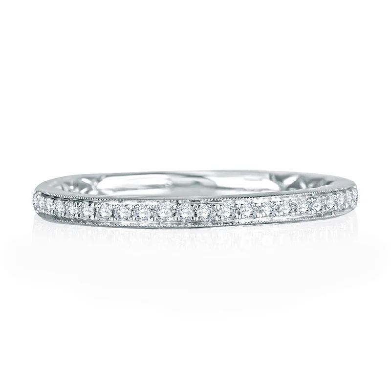 women’s engagement rings with oval diamonds-A.Jaffe Signature Delicate Milgrain Pavé Diamond Quilted Wedding Band MRS743Q/16