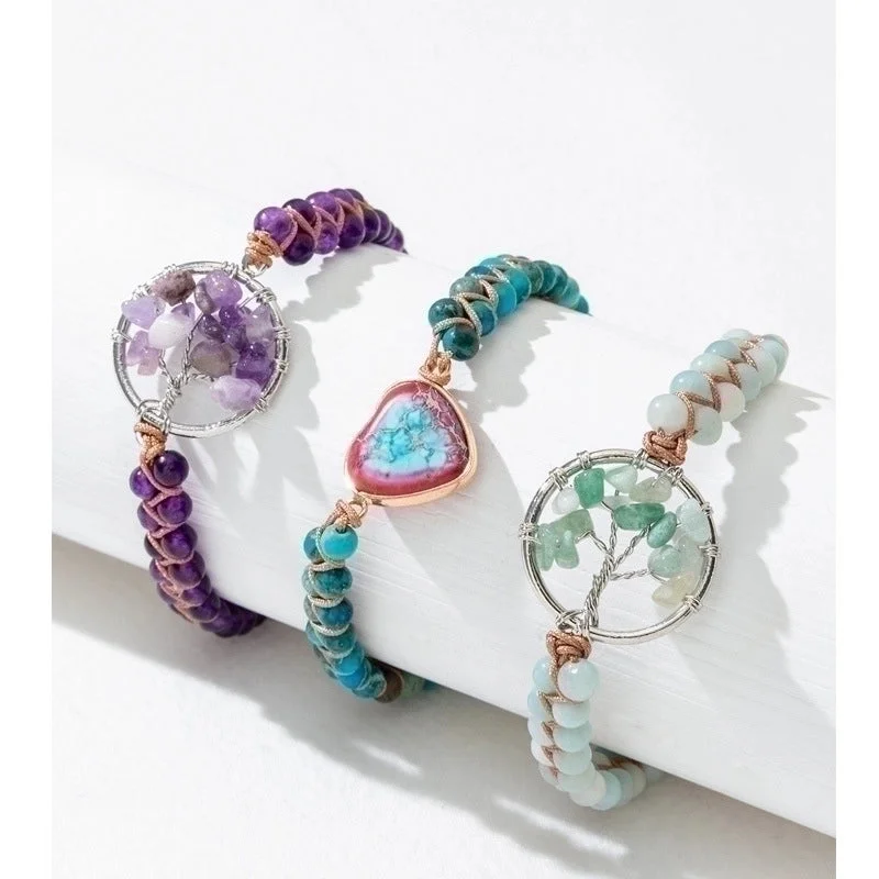 women’s elegant bracelets-Fashion Tree Metal Natural Stone Bracelets