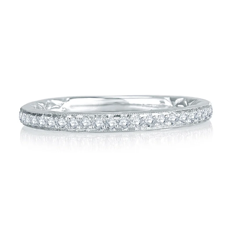 women’s engagement rings with eternity bands-A.Jaffe Signature Delicate Milgrain Diamond Quilted Wedding Band MRS757Q/14