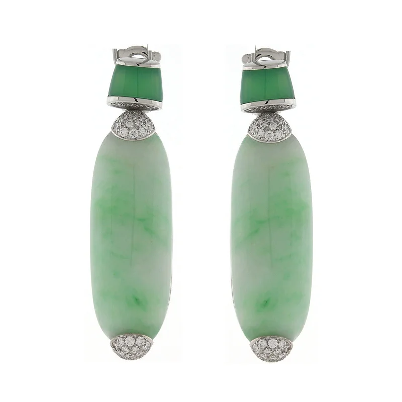 women’s modern earrings-Jade, Chrysoprase and Diamond Drop Earrings