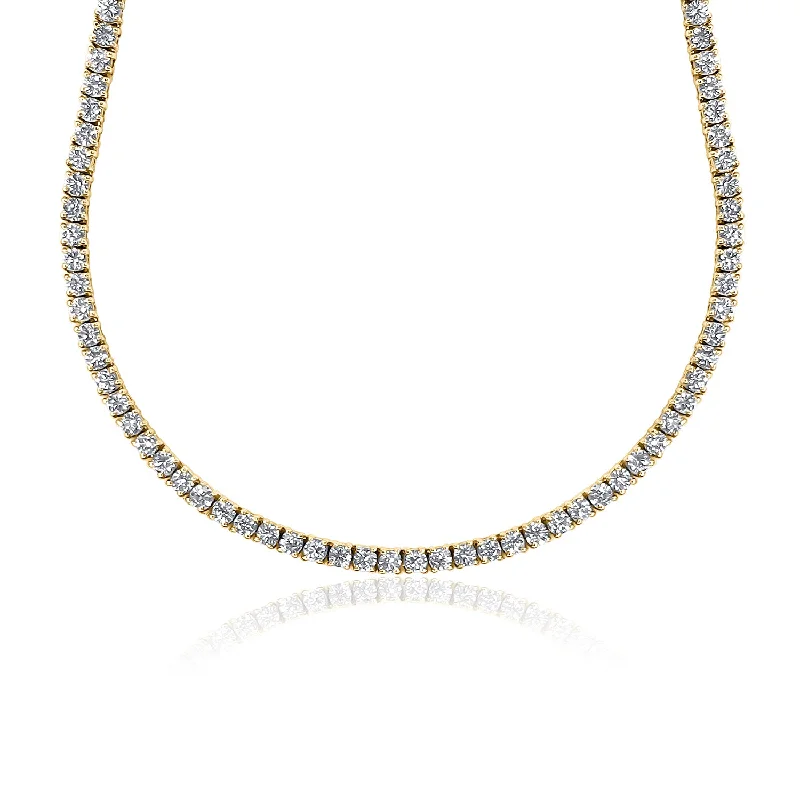 women’s trendy gold necklaces-28.00 Cttw Round Diamond Tennis Necklace set in 14K Yellow Gold