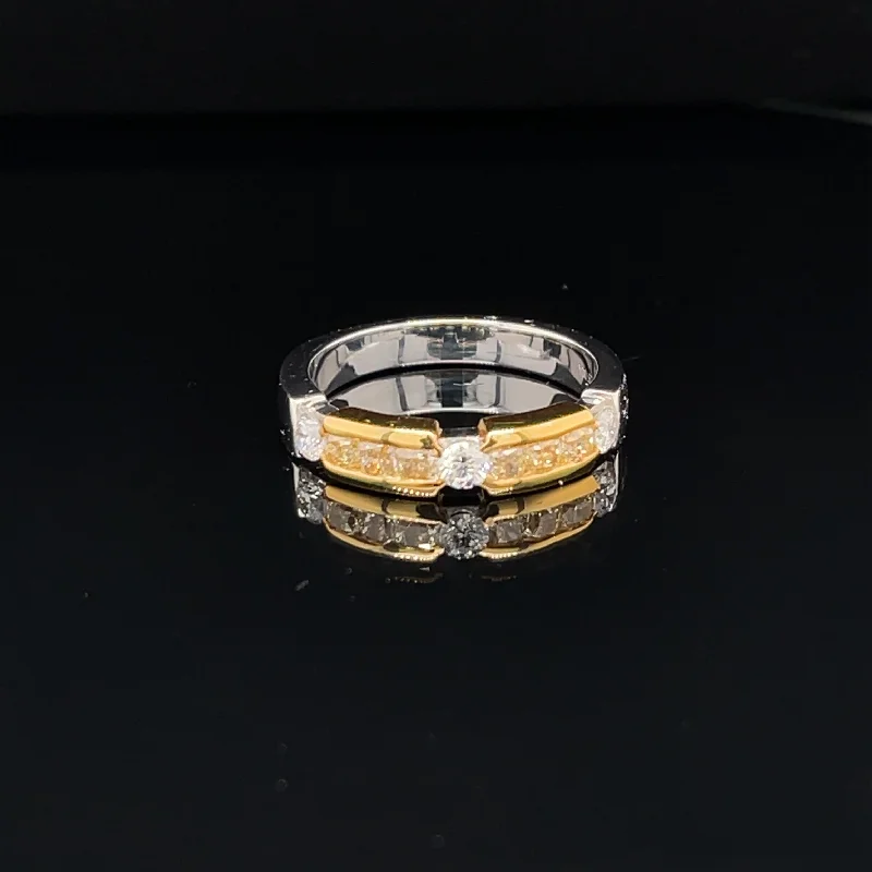 women’s bridal engagement rings-Fancy Yellow & White Diamond Deluxe 18k Two Tone Stackable Wedding Band - (#102-RGDIA 657176)