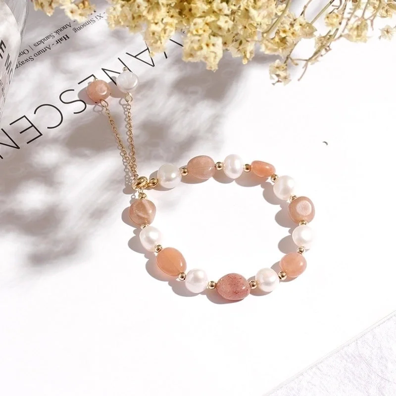 Pearl Sunstone Slide Fastener Bracelet