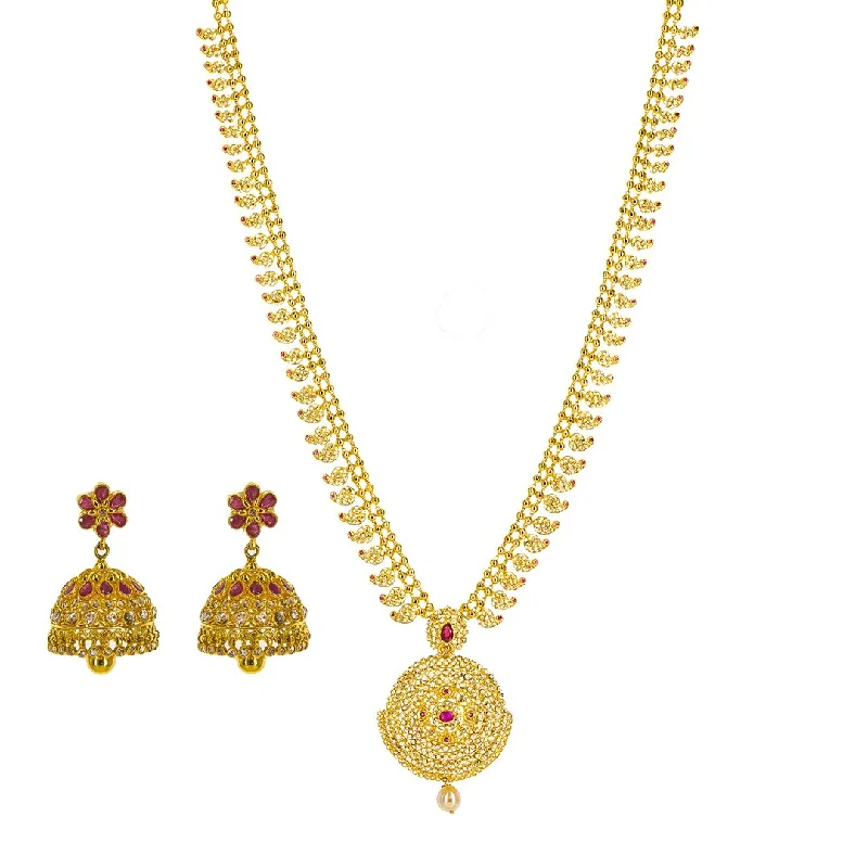 women’s chunky necklaces-22K Yellow Gold Uncut Diamond Mango Necklace Set W/ 10.91ct Uncut Diamonds & Rubies