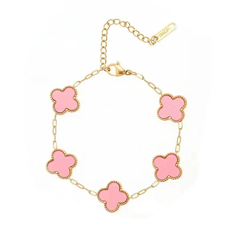 913 Double sided Pink Shell Bracelet Gold