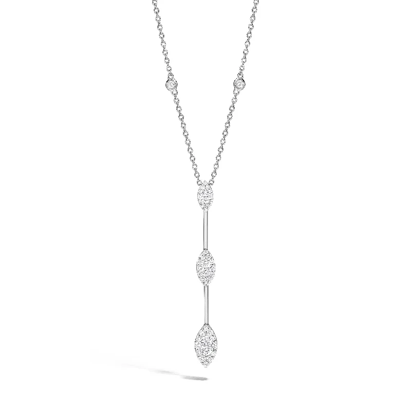 women’s engraved necklaces-Robert Irwin Couture Fiori Marquise Bar 3 Station Necklace