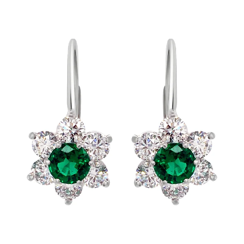 women’s dangling hoop earrings-Emerald and Diamond Halo Drop Earrings