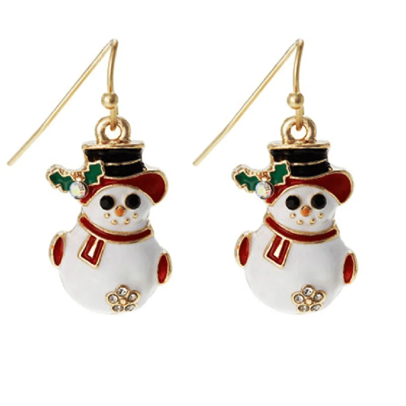 women’s silver stud earrings-Snowman Christmas Earrings