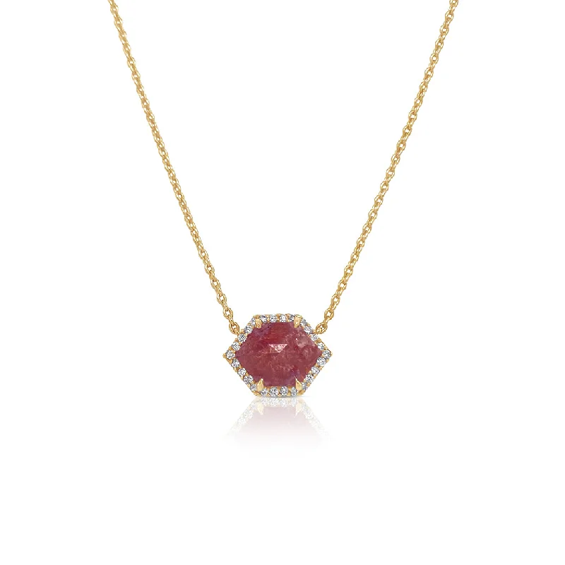 women’s modern pendant necklaces-2.55 CT Rose-Cut Hexagon Brown Diamond and 0.18 Cttw White Diamond Halo 14K Yellow Gold Necklace