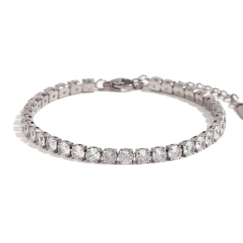 4mm Zircon Chain Bracelet - Silver