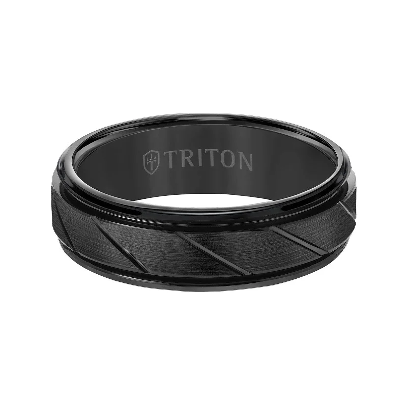 women’s rose gold engagement rings with diamonds-Triton 7MM Black Tungsten Wedding Band. Size 10