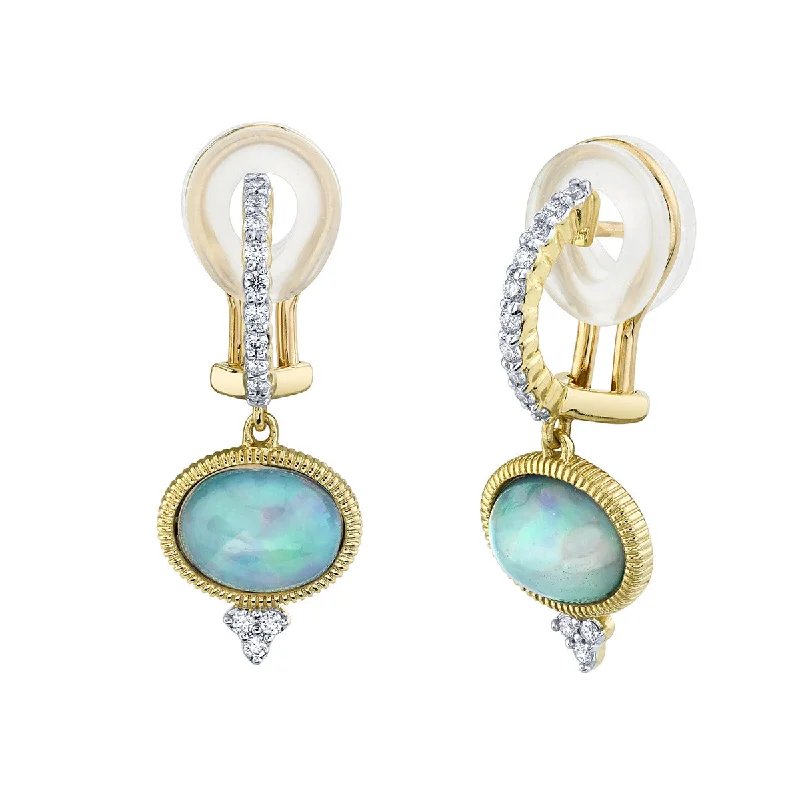 women’s handmade earrings-Ethiopian White Opal and Diamond Drop Earrings