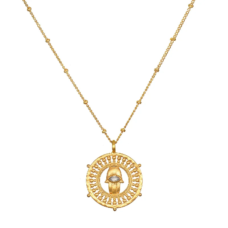 women’s glamorous necklaces-Palm of Protection Hamsa Coin Necklace