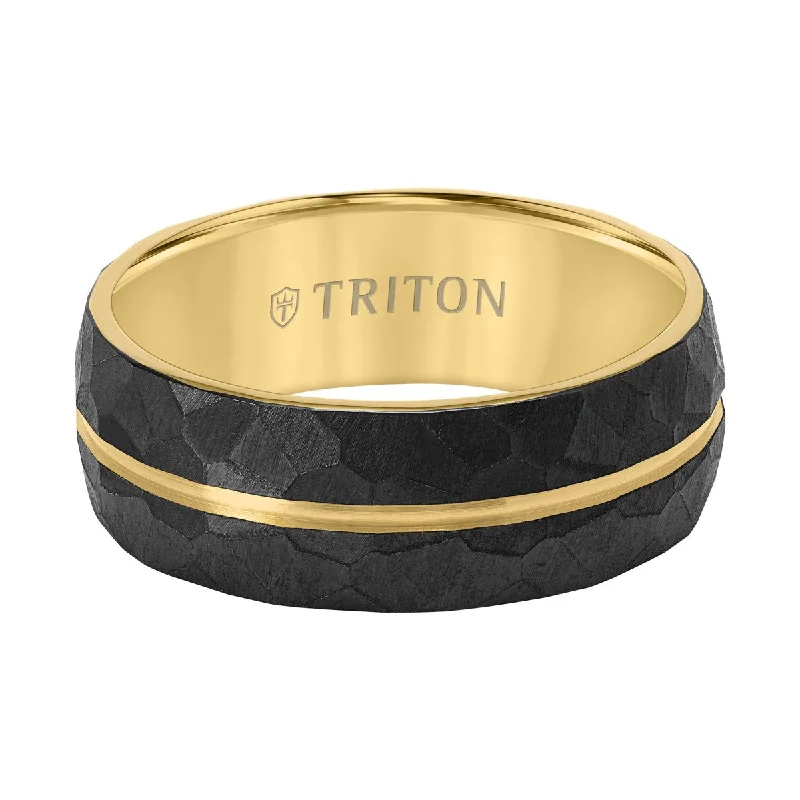 women’s bridal engagement rings-Triton 8MM Two-Tone Titanium Wedding Band. Size 10