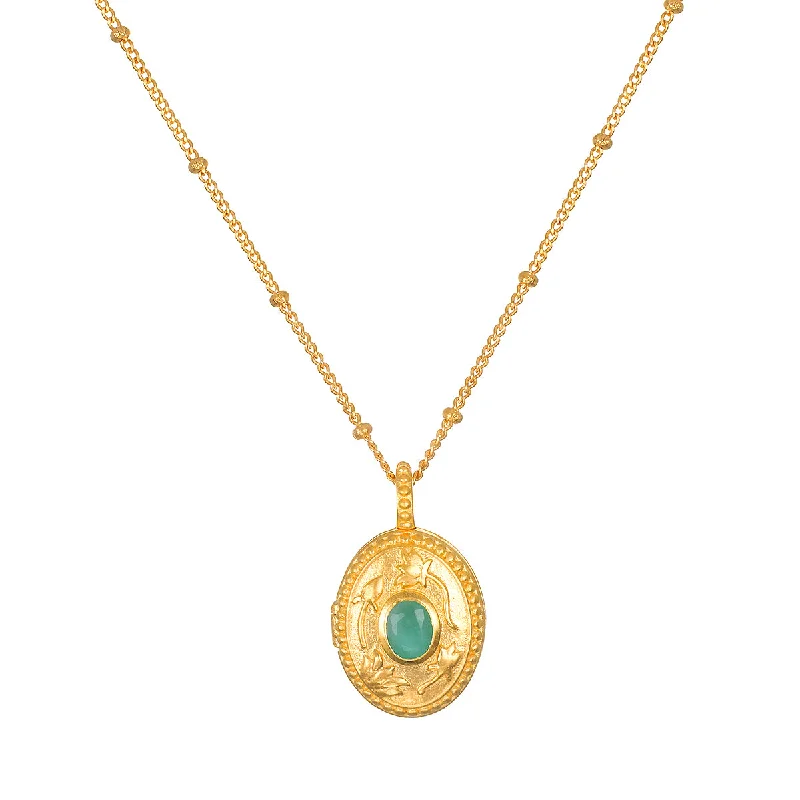 gold necklaces for women-Lotus Emerald Birthstone Locket Necklace - May