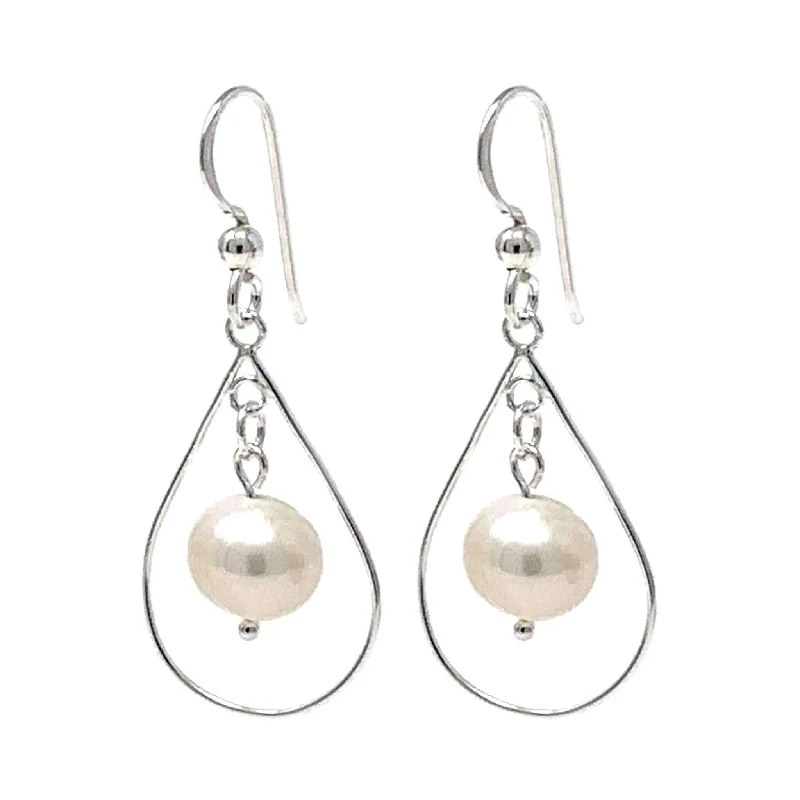 women’s luxury diamond earrings-Sterling Silver Freshwater Pearl Teardrop Earrings