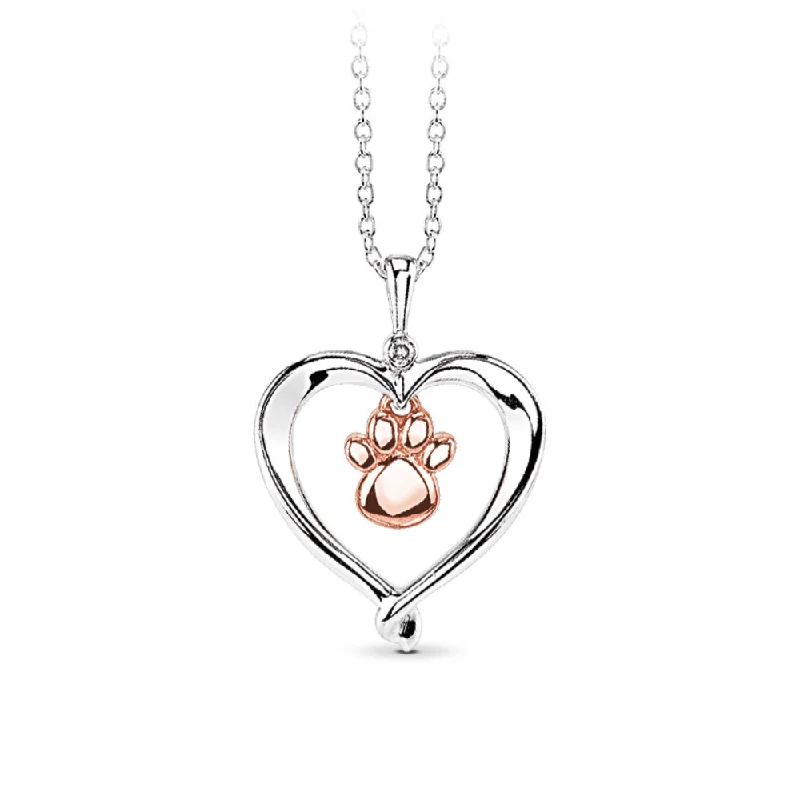 women’s fashion chain necklaces-Dog Paw Necklace in Sterling Silver and Rose Gold